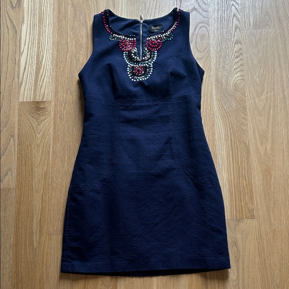 Laundry By Shelli Segal Navy Dress with Pink and White Embellishments